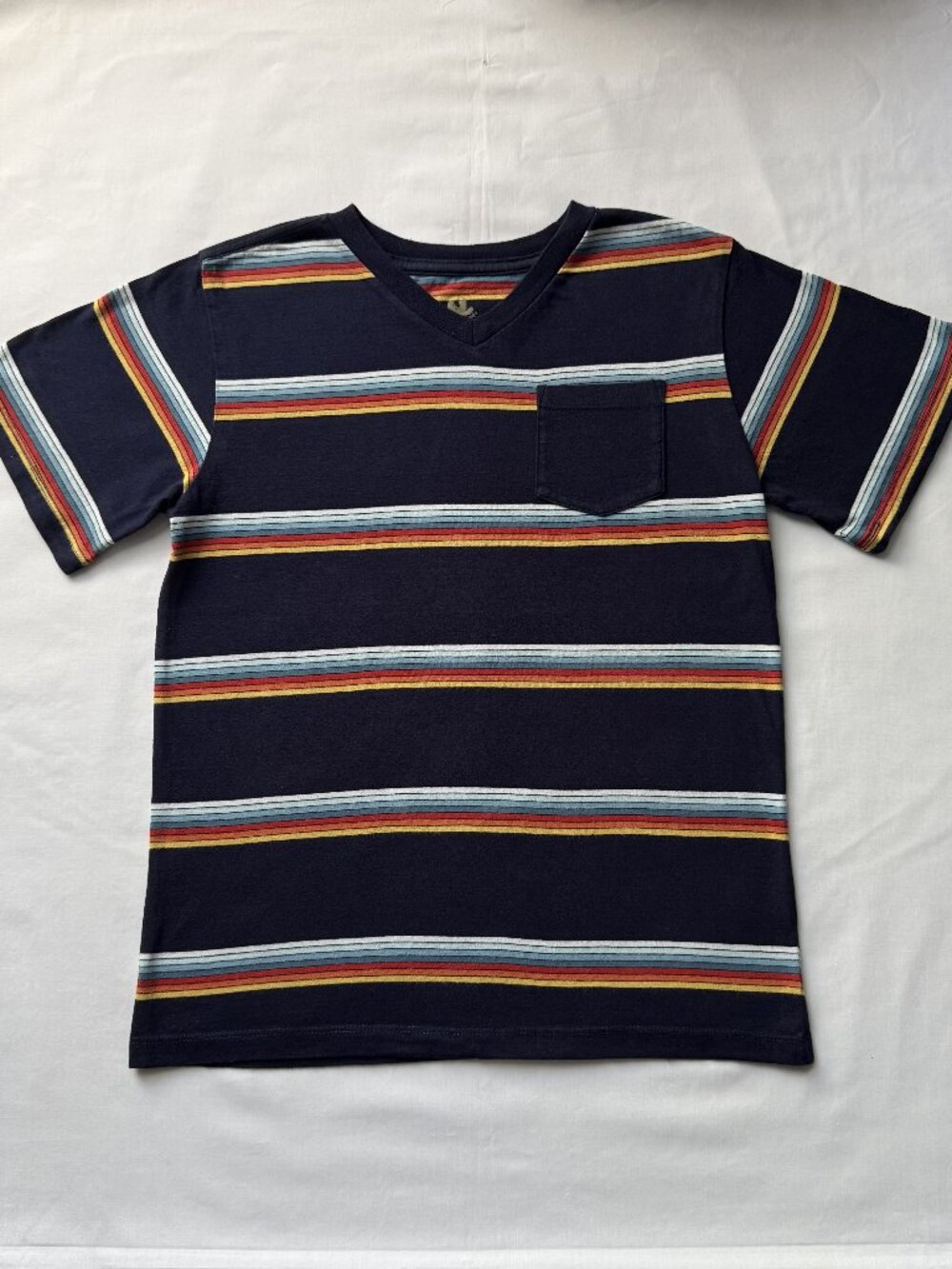 Buzz Cuts Boys Navy Multi Striped Pocket T-Shirt Size M 10/12 Cotton